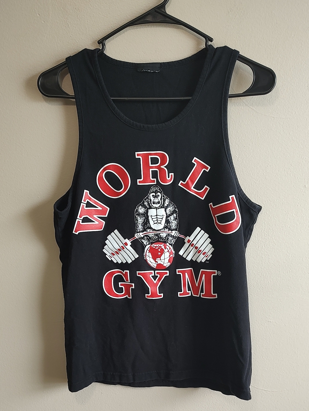 WORLD GYM Muscle Workout Black Tank Top Men's Size Small EX. Used Condition
